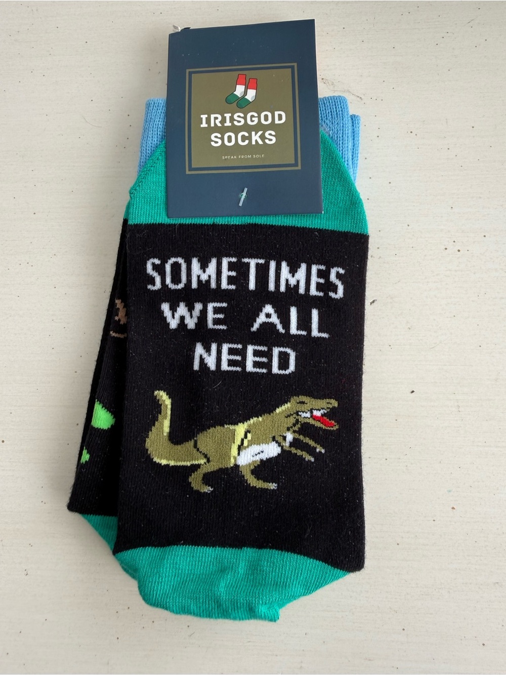 IRISGOD 'Sometimes We All Need' Dinosaur Socks - Black & Teal
